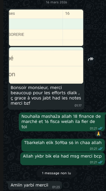 Message de remerciement d'une étudiante UnivX